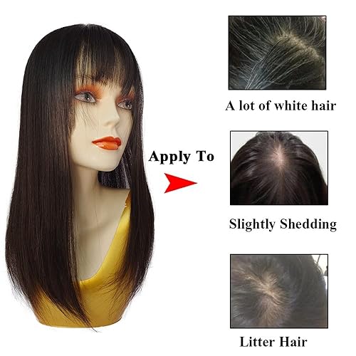 Miniatura 3 de IVGTOP 150 % de densidad, base de seda, cabello humano virgen, 4.7 x 5.1 in, clip en el cabello, tupé europeo de la misma longitud con flequillo de