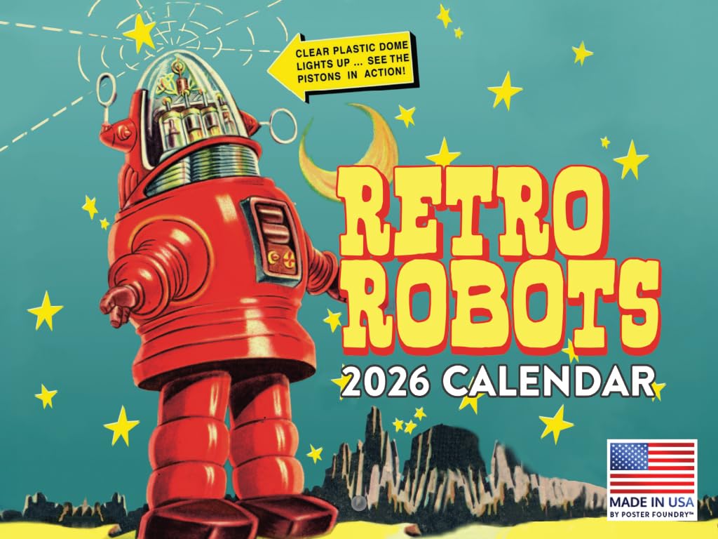 Retro Robot Calendar 2026 Monthly Wall Calender 12 Month | American Made In The USA