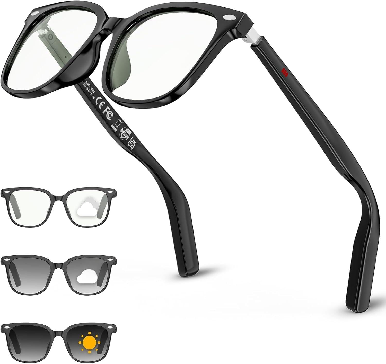 Mingtawn 2026 Smart-Brille für Damen & Herren, 32g Ultraleicht, HD-Telefonie, Musik-/Sprachsteuerung, Bluetooth-Sonnenbrille mit photochromen Gläsern – ideal für Alltag und Reisen（Schwarz）