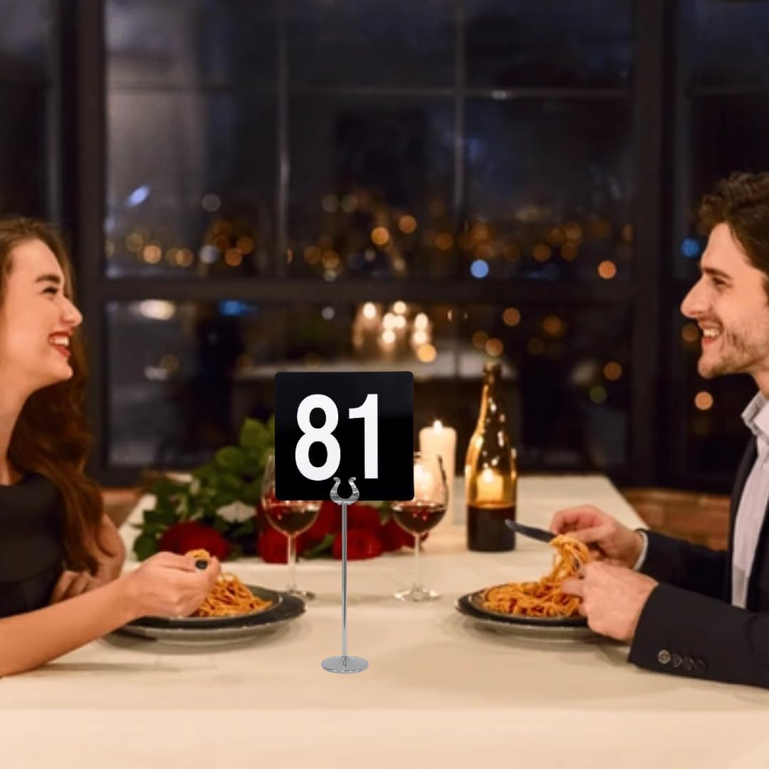 Double Sided Plastic Table Numbers for Restaurant, Wedding Seating Signs for Party, Banquets, Table Numbers - 4" x 4" White on Black (100)