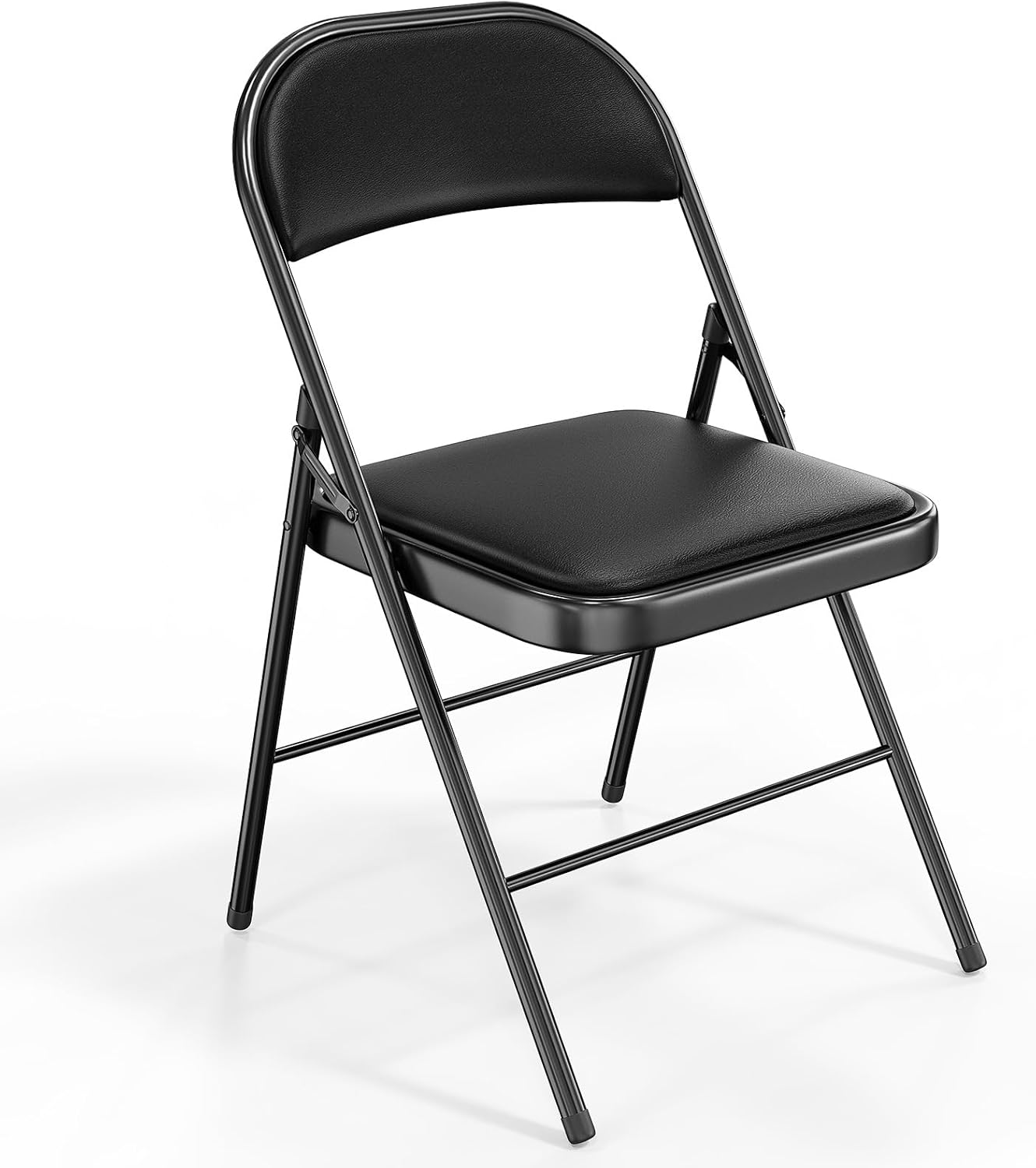 VINGLI Folding Chair Padded PU Leather Seat & Back, Heavy-Duty Metal Frame 350 lbs Capacity, Easy Fold Black