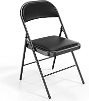VINGLI Folding Chair Padded PU Leather Seat & Back, Heavy-Duty Metal Frame 350 lbs Capacity, Easy Fold Black