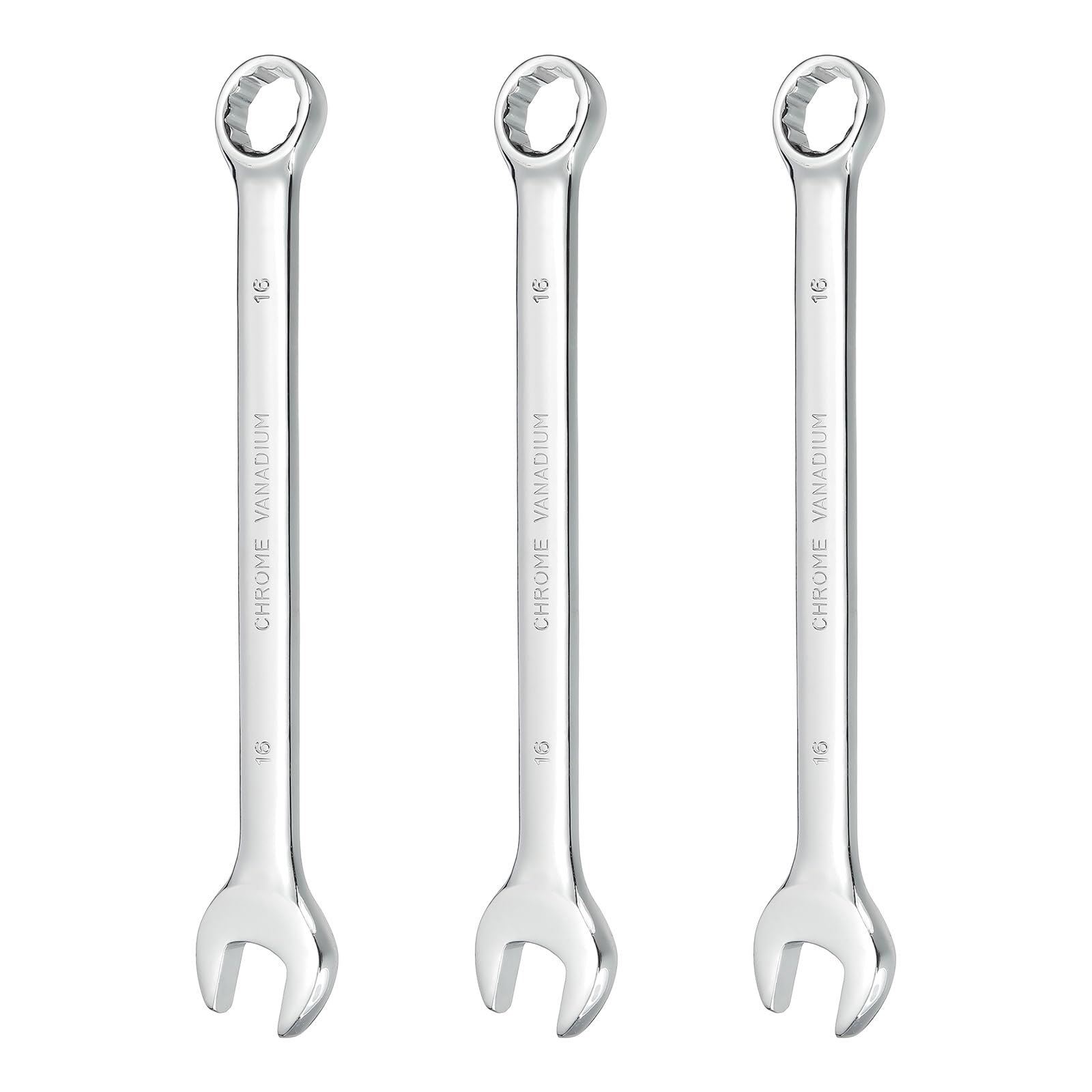sourcing map 3Pcs Combination Wrench 16mm Metric 12-Point Box and Open End CR-V Steel Double Ended Spanner Tool for Automotive Pipe Furniture Machinery DIY Repair, Silver White