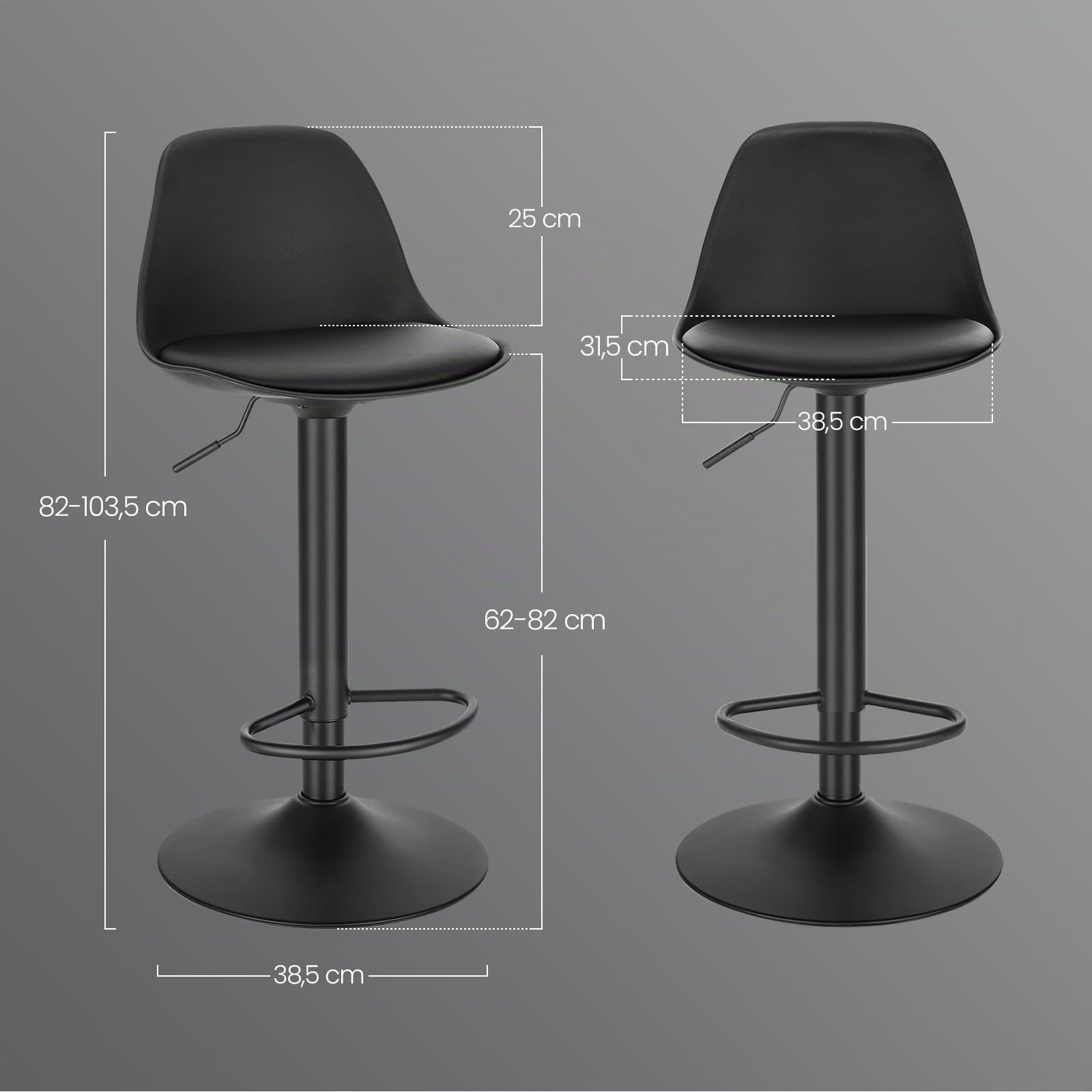 EUGAD Coppia Sgabello da Bar Moderno Sgabello Alto con schienale in Simipelle Sedia Alta da Cucina Regolabile Girevole Nero