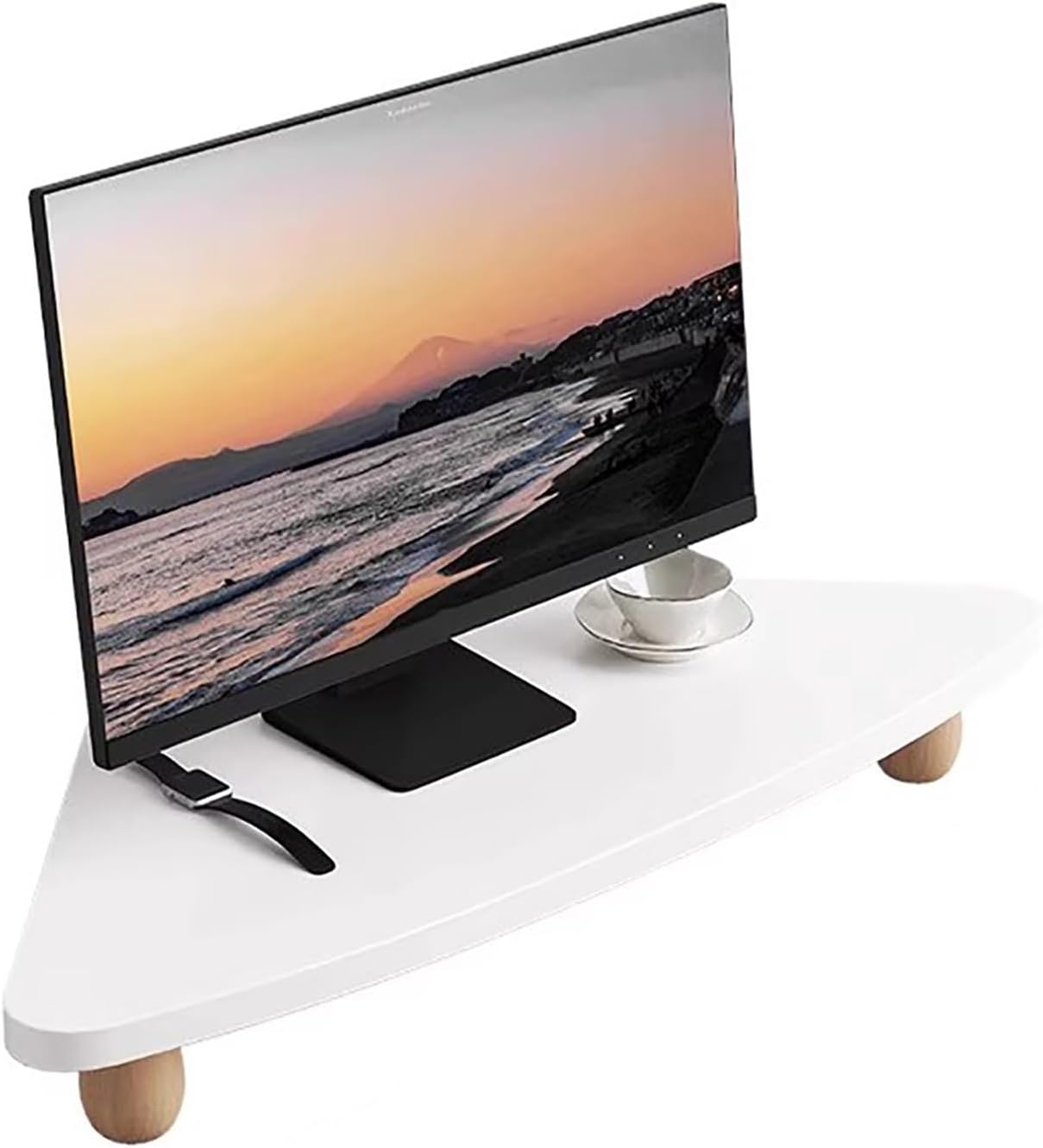 Natural Triangle Corner Monitor Stand, Desk Organizer & Riser for Workspace, Office Computer, Desktop Screen Storage, Projector & Scanner Rack, Efficient Space-Saving S