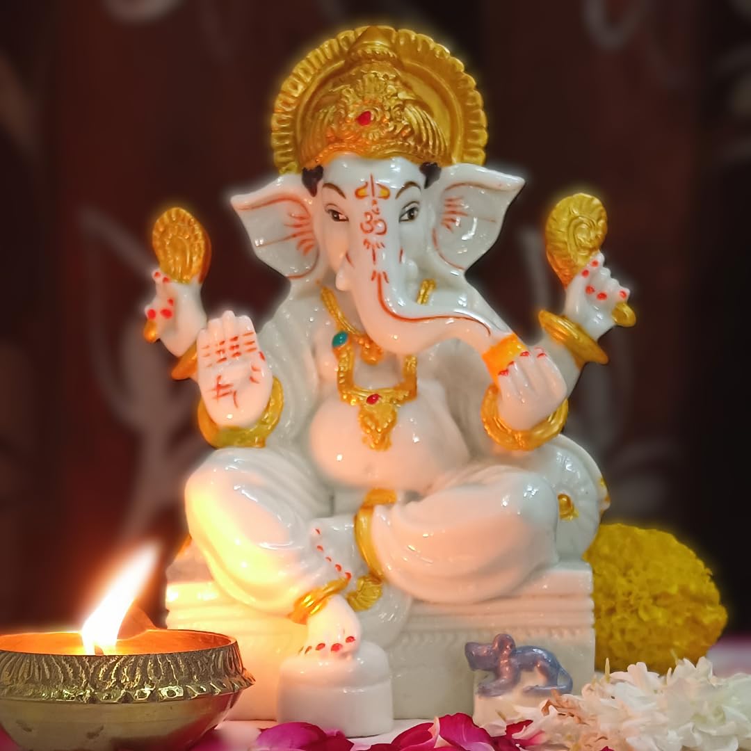 White Marble Ganesh Idol - Lord Ganesha Statue -7