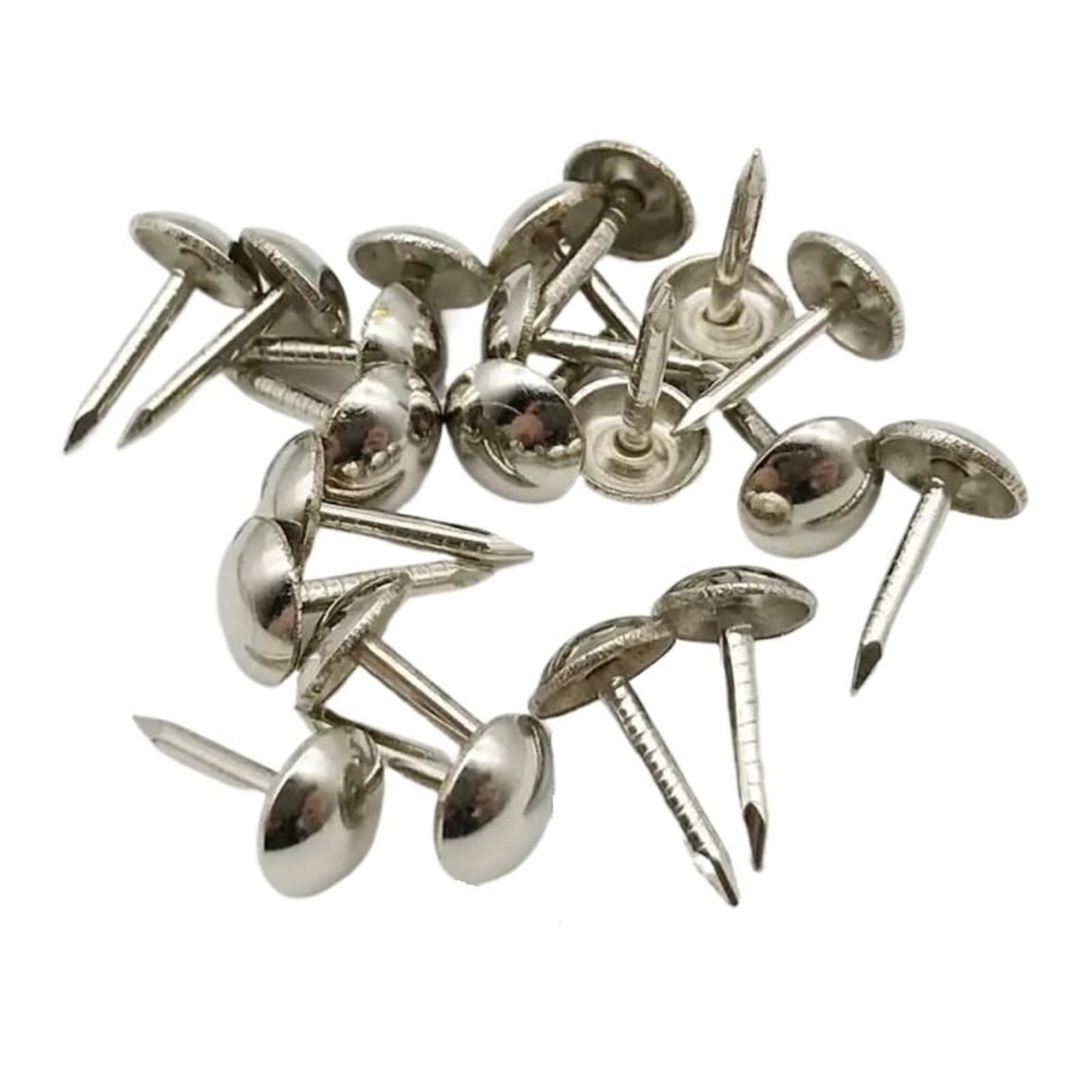 Flat Head Push Pins 100pcs Golden Silvery Upholstery Nail Wooden Box Sofa Shoes Decorative Tack Stud Pushpin Doornail(Silvery cap dia 7mm)