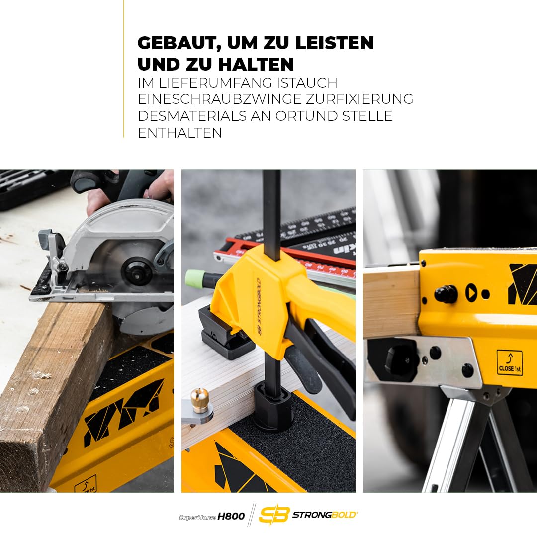 Arbeitsbock 2er-Set Superhorse H800, Klappbare höhenverstellbare Schwerlast Arbeitsböcke mit 1.180 kg Tragkraft im Paar, multifunktional, kompaktes Design mit Werkbankfunktion