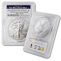 Vista 1 de 2025 (W) 1 oz Moneda de Plata American Silver Eagle Gema sin circular (Primer día de emisión - Acuñada en la Casa de la Moneda de West Point) $1