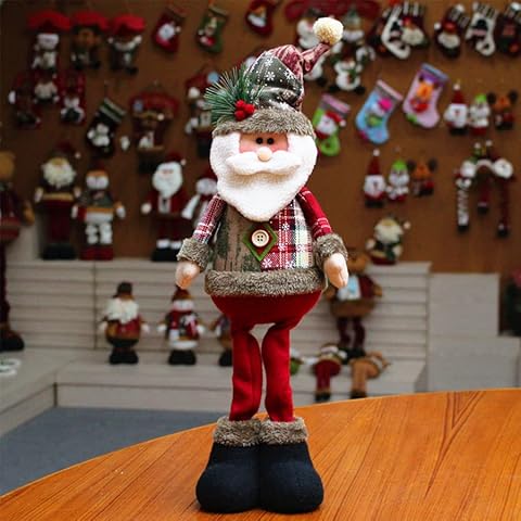CrazySavage 3PCS/Set Christmas Decorations Standing Plush Figurine Telescopic Spring Legs Snowman/Reindeer,Elk/Santa Claus with Adjustable Legs Xmas Party Ornament Holiday Doll Toy Gift (old man B) Cover