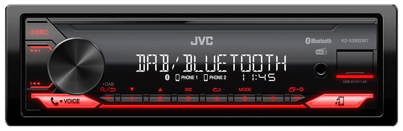 JVC KD-X282DBT 1-DIN Digital Autoradio DAB+ Bluetooth USB Einbauset passend für Ford Galaxy Facelift ab 2007 Silber