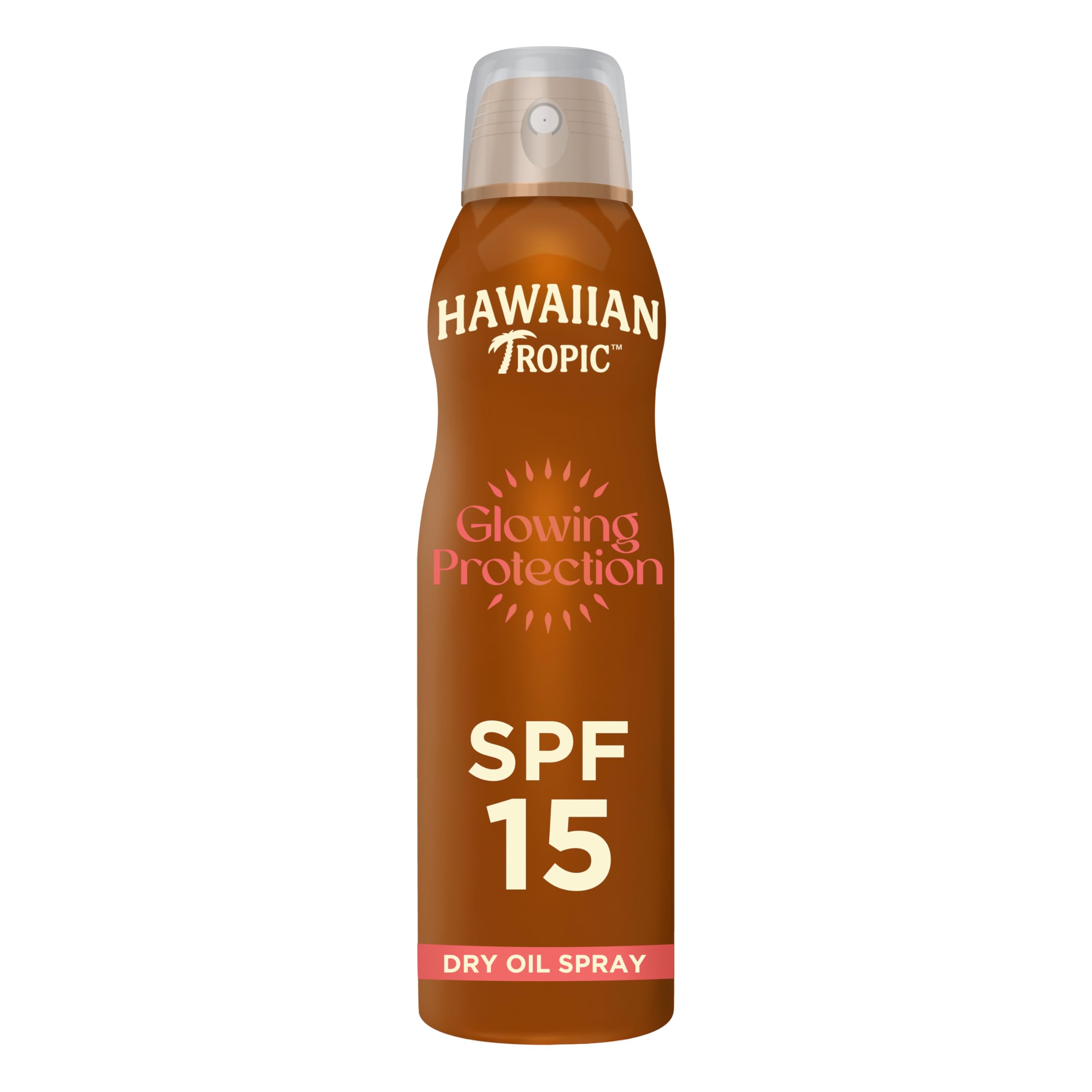 Hawaiian Tropic Glowing Protection Sunscreen Dry Oil Spray Mist, Water Resistant SPF 15 UVA plus UVB Protection Sunscreen Spray, Tropical Scent Sun Lotion with Island Botanicals, 177 ml