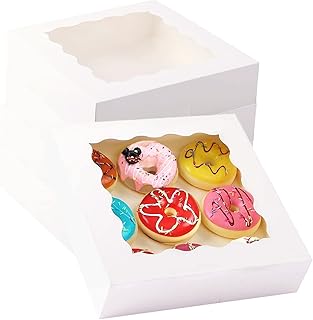 GUIFIER 24 Pack White Bakery Box 10x10x2.5 inches Pie Boxes with Window, Pastry Boxes, Paper Cookie Boxes 10 inch Cake Boxes Gift Treat Boxes for Strawberries,Pies, Cookies, Pastries, Donuts, Muffins