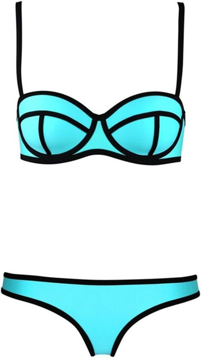 Women's Fashion Neoprene Bikinis Summer 2014 Sexy Neoprene Swimsuit Set Push up Bikini Set Hot Sale Neon Blue Size S