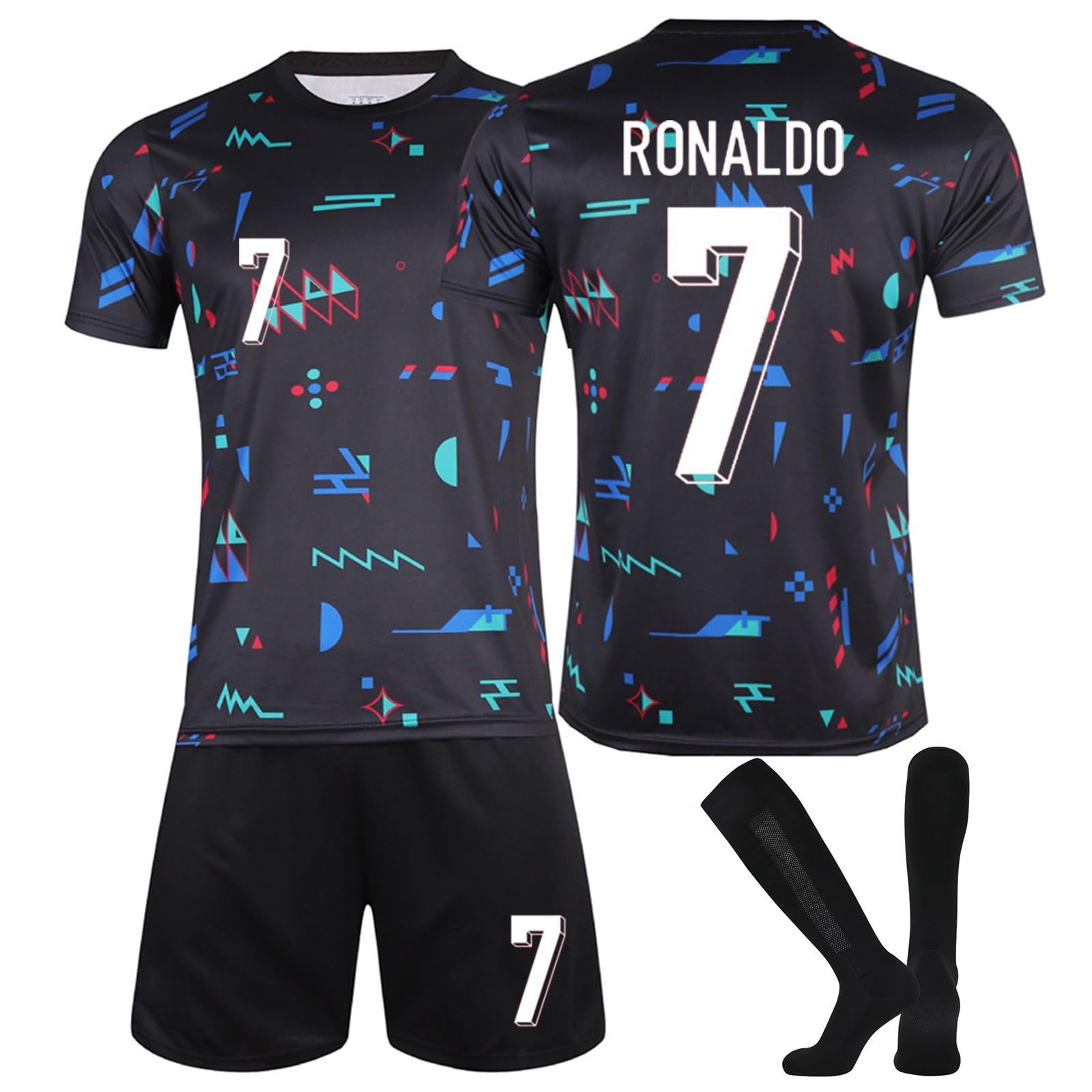 Genérico Equipación fútbol niño, Conjuntos de camisas para casa y fuera Nr.7, Conjunto de fútbol de jersey para niños con camiseta pantalones cortos y calcetines.