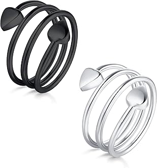 Jecanori Lymphatic Drainage Therapeutic Magnetic Therapy Rings for Women,Adjustable Lymphatic Drainage Copper Magnetic Therapy Rings, Magnetic Lymph Detox Ring Love Heart Gift(2PCS) (Black & Sliver)
