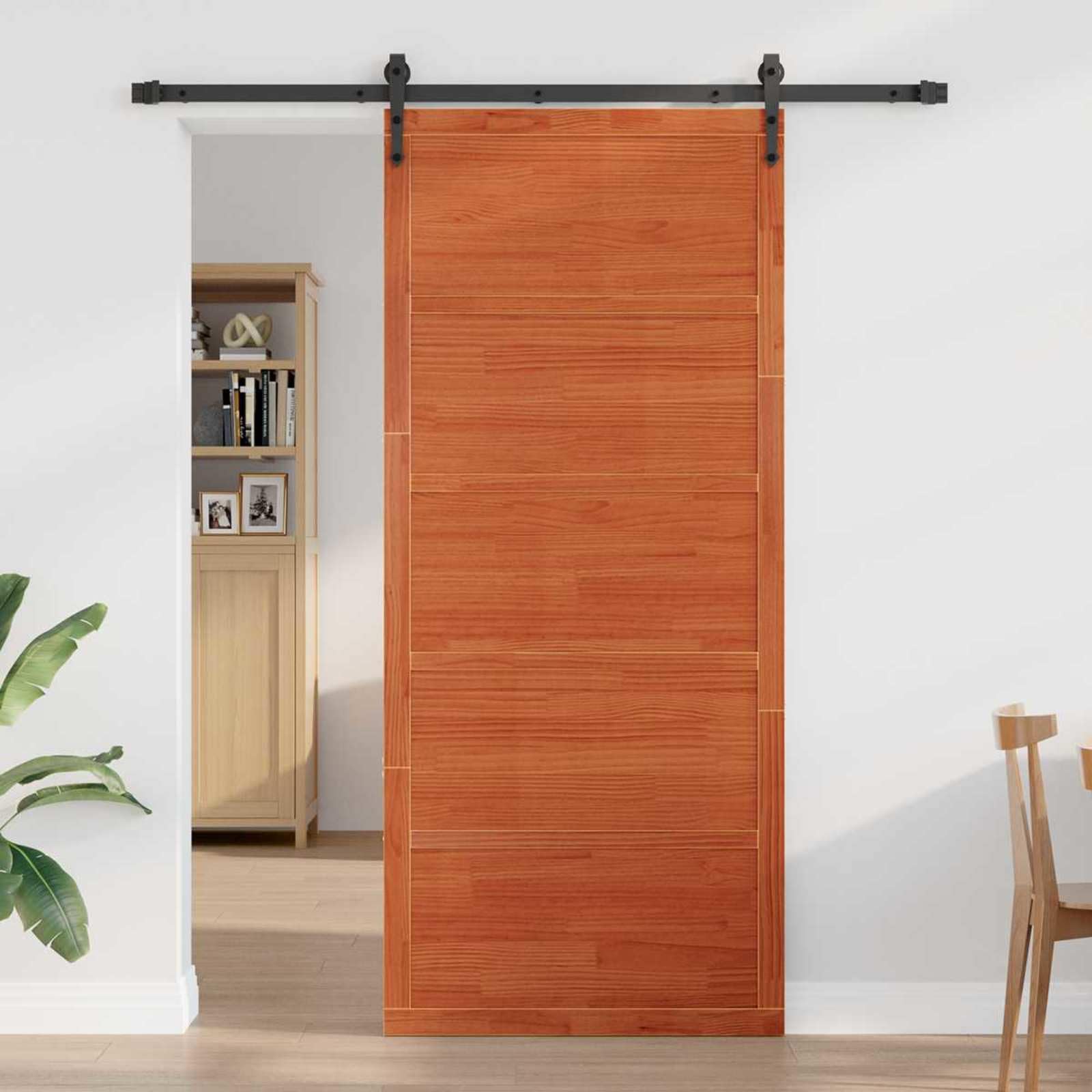 Porta scorrevole in legno di pino, stile rustico, marrone cerato