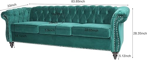 Miniatura 84 de RARZOE Sofá biplaza tradicional Chesterfield, moderno y vintage Chesterfield con botones capitoné de terciopelo con ribete de cabeza de clavo,