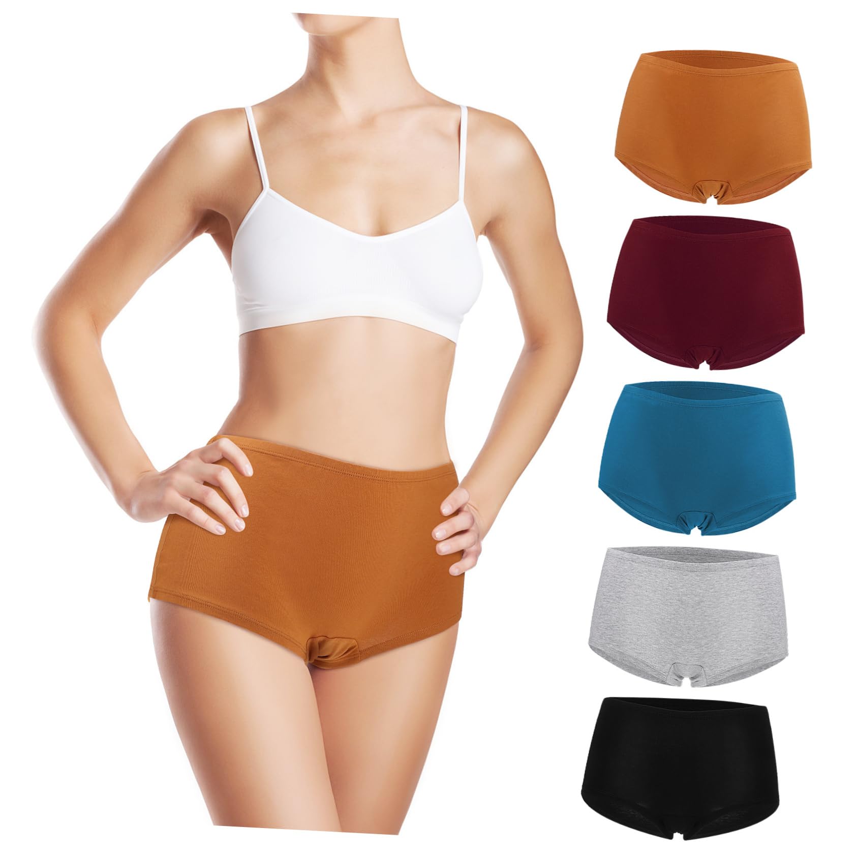 VANZACK 5piezas Bragas De Mujer Tipo Bóxer Cobertura Total Algodón Talla Xxl Pack De Uso Diario