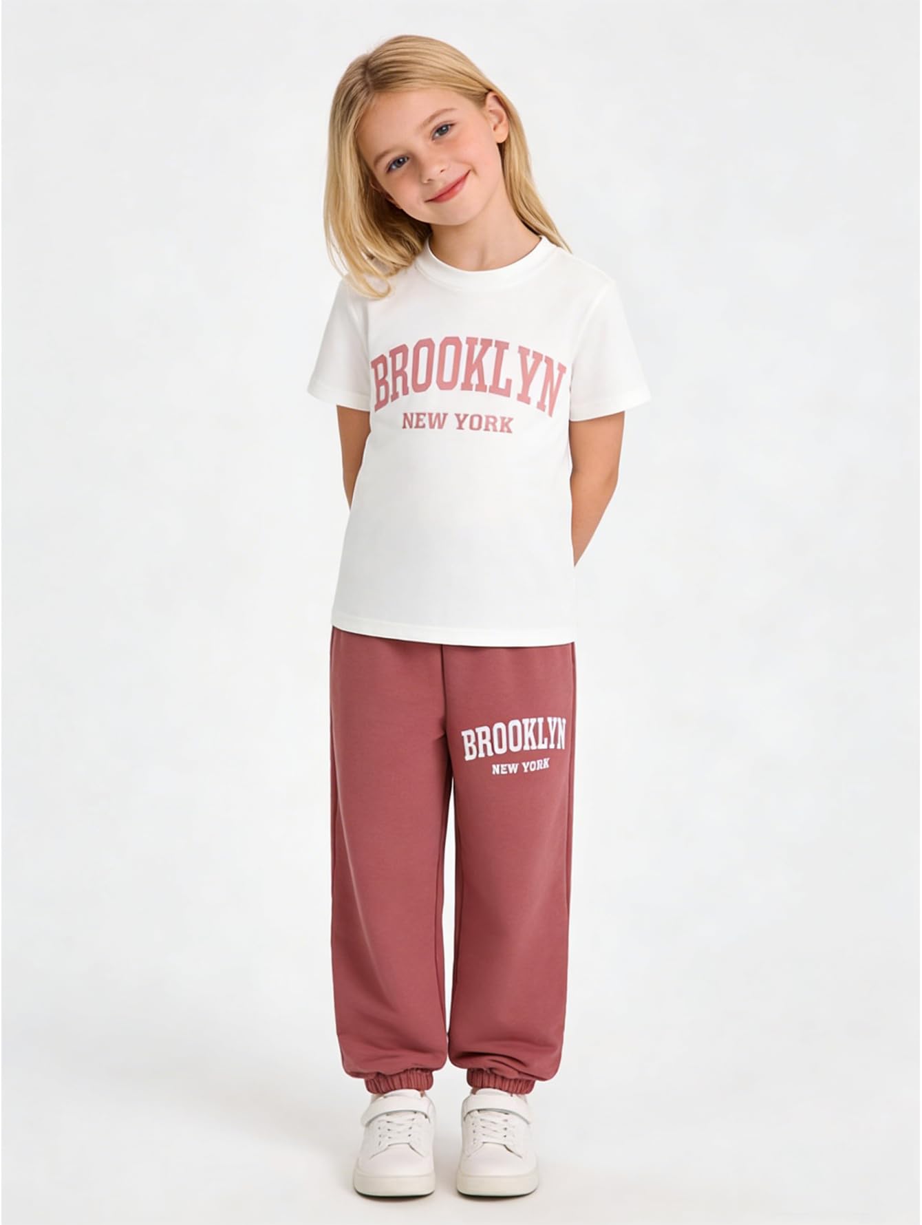 Conjunto de 4 piezas para niñas, camiseta estampada de manga corta y pantalones 4-12 años