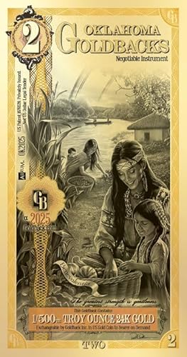 Oklahoma Goldback Collectible Art Note - 24K Gold-Layered Novelty Design (2 Denomination)