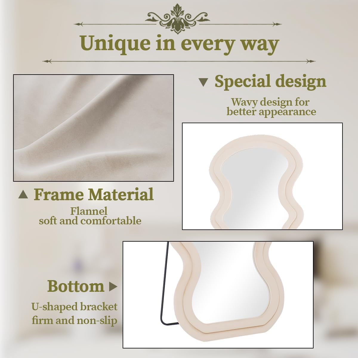 Koonmi 71"x32" Wavy Mirror Full Length, Flannel Floor Mirror, Large Floor Standing Mirror Wall Mounted with Flannel Wrapped Frame for Bedroom & Living Room, White