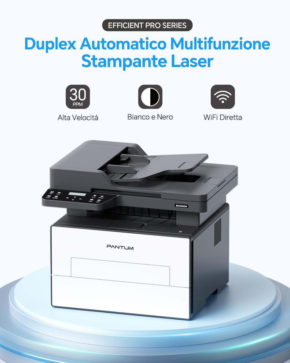 PANTUM BM4249ADW Imprimante Laser Multifonction Scanner photocopieur avec ADF, Noir et Blanc, Impression Recto-Verso Automatique, Anti-Bourrage, USB & Wi-FI, avec Toner TL-A4219H (3000 Pages)