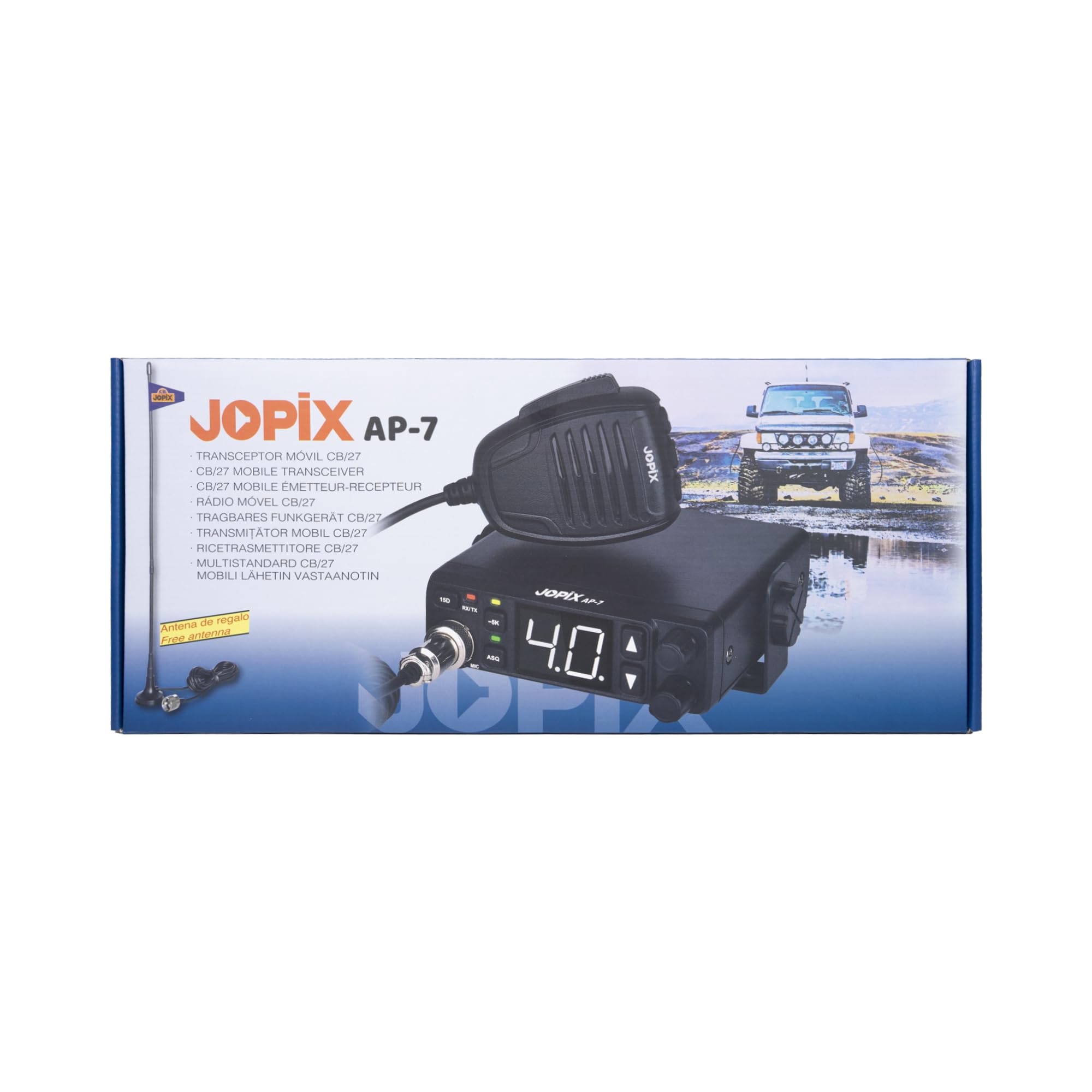 Jopix Ap-7 Kit Emisora Móvil CB 27 MHz y Antena Magnética, Multinorma Am/FM, 12V/24V, ASQ
