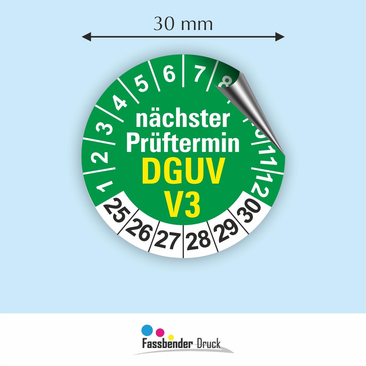 Hochwertige Prüfetiketten DGUV V3 Prüfung Ø 30mm - Selbstklebende PVC-Folie - Wartungsetiketten für Prüfung - Prüfplakette für Prüfungsnachweis (1000 Stück)