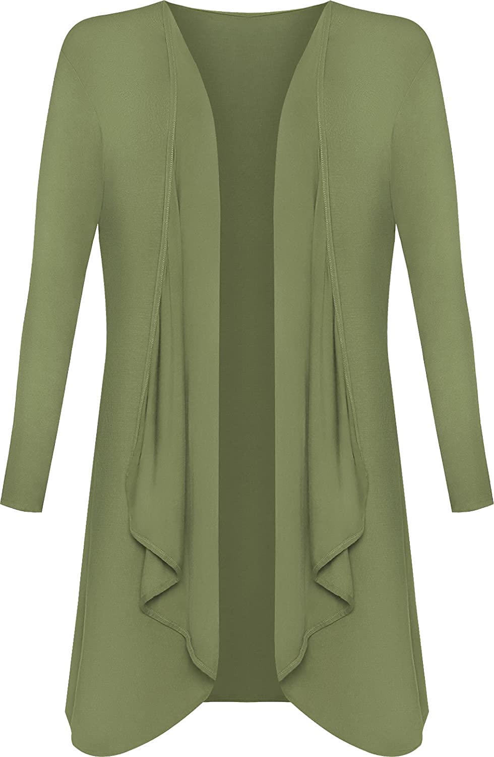 Wearall Women's Khaki Plus Size Long Sleeve Plain Cardigan Open Waterfall Top 24/26