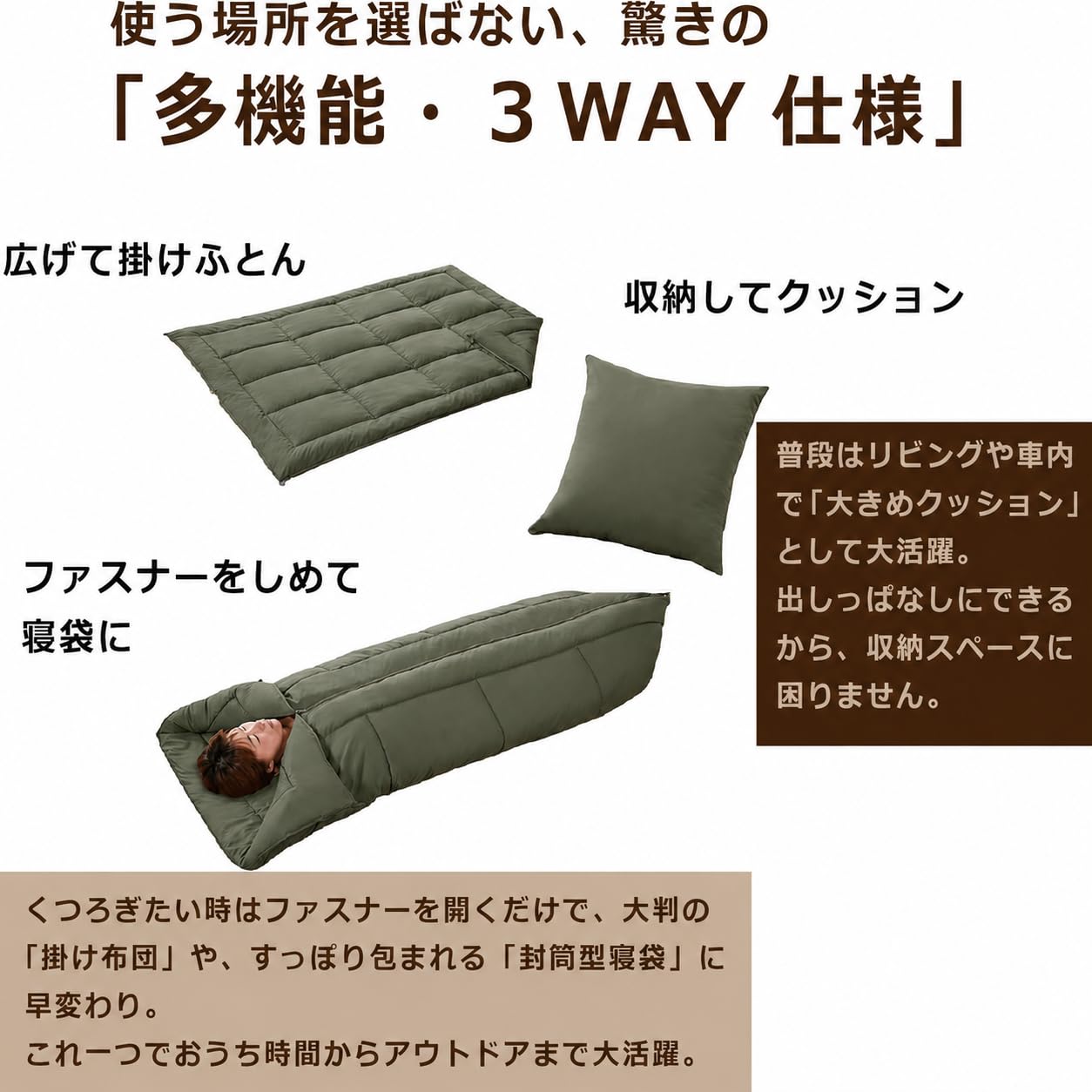 Amazon.co.jp: クッションにもケットにもなる寝袋 3WAY アルミシート