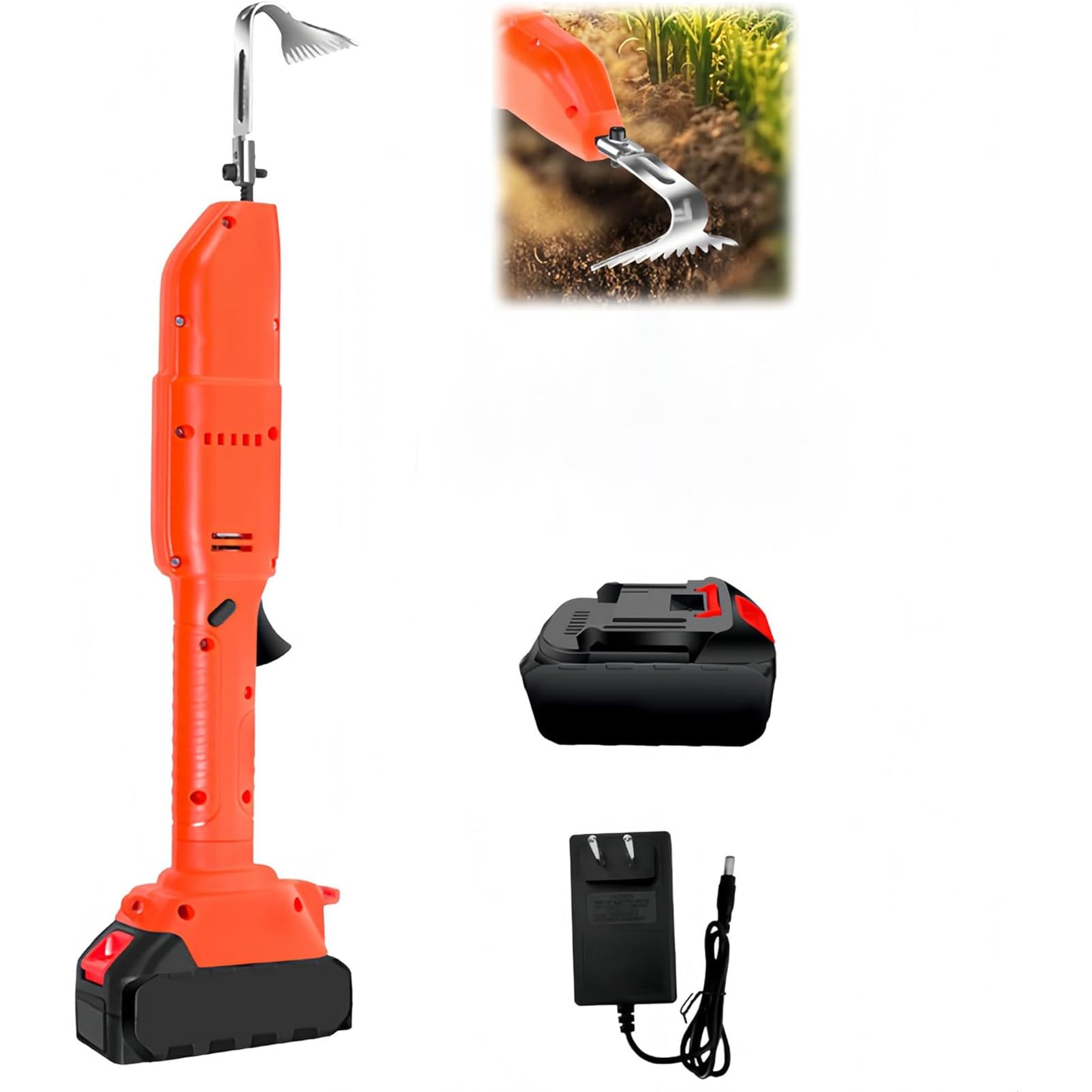 Motobineuse éLectrique sans Fil 21 V,Motoculteur éLectrique, Profondeur De Travail De 30 Mm, 2500 TR/Min, Charrue Jardin pour Jardin Et 1Battery-