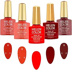 Kit de Esmaltes em Gel UV/LED, 5 Tons de Vermelho, Coleção Soak Off, 10ml Cada Frasco Helen Color 50ml no total
