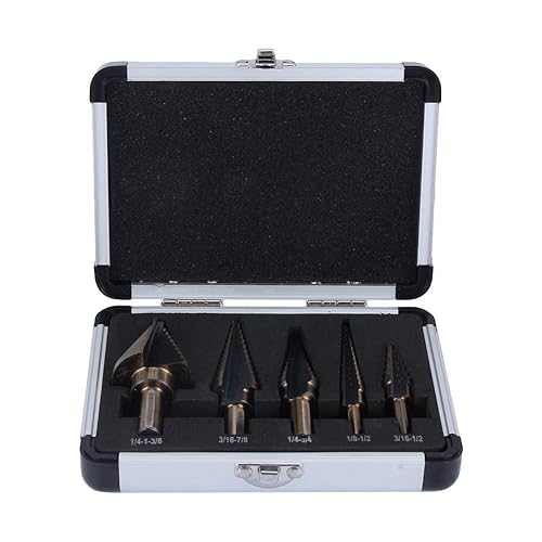 Miniatura 9 de Watris Veiyi Juego de brocas escalonadas, 5 brocas HSS para madera de metal, 50 tamaños (18 a 1-38 pulgadas) con caja de aluminio