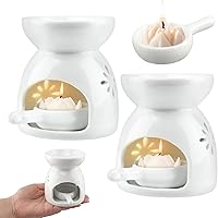 NOWHYX Ceramic Tea Light Candle Holder & Essential Oil Burner - White Wax Melter Set of 2 with Spoons, Aromatherapy Diffuser Home Decor
