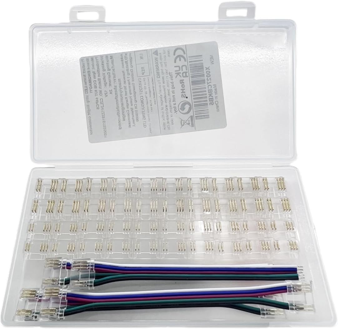 44pcs 5pin COB LED Strip Light Connector kit 5-pin 12mm/0.47in Gapless Solderless Connector,4pcs LED Connector+Cable Wire for RGBW COB LED Strip Lights (5pin 44pcs COB)