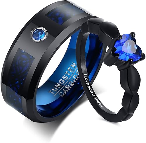 Anillos a juego personalizados para parejas, juego de anillos de promesa personalizables, de acero inoxidable hipoalergénico personalizable para