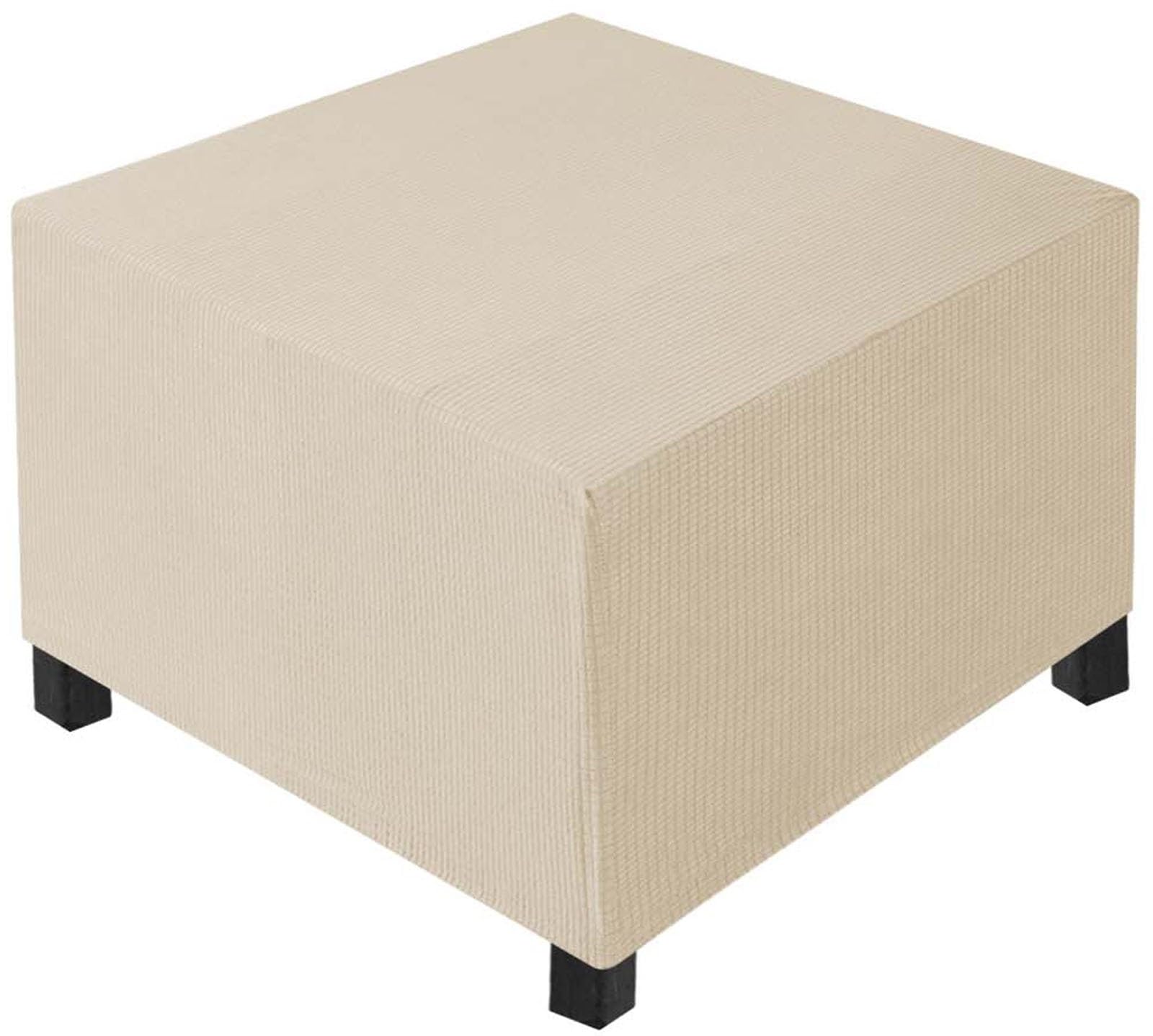 AQIGR Large Square Footstool Cover, Stretch Ottoman Cover Washable Super Soft Universal Pouffe Cover with Elastic Bottom Anti-Slip Foot stool Slipcovers(Light Yellow,L 55 x W 55xH 40cm)