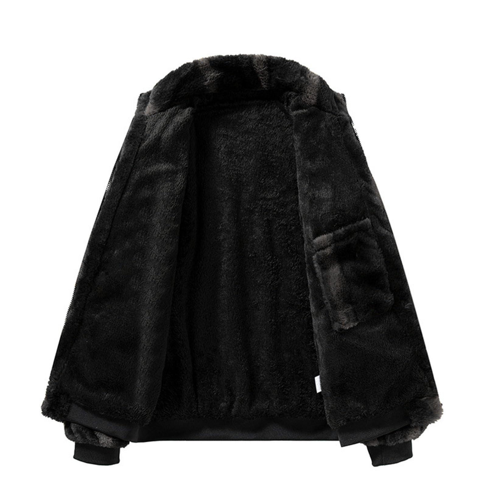 Kunstfell-Jacke für Herren, Winter, warm, Teddy-Fleece-Mäntel, durchgehender Reißverschluss, flauschig, flauschig, Plüsch-Strickjacke, langärmelig, lässig, Stehkragen, Thermo-Übermantel