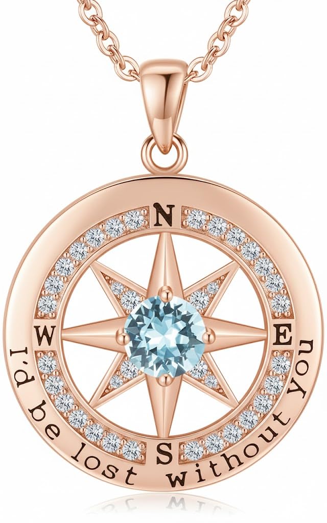 Compass Necklace for Women Wife Girlfriend Mom Daughter Gifts S925 Sterling Silver Jewelry For Anniversary Rose Gold Gifts