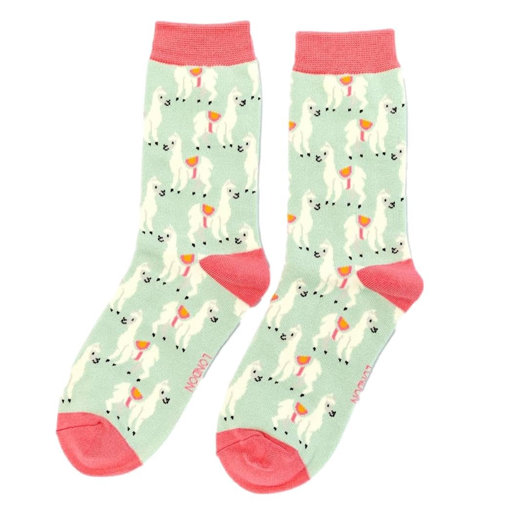 Mr Sparrow Llamas on Duck Egg Womens Novelty Ankle Socks Adult One Size