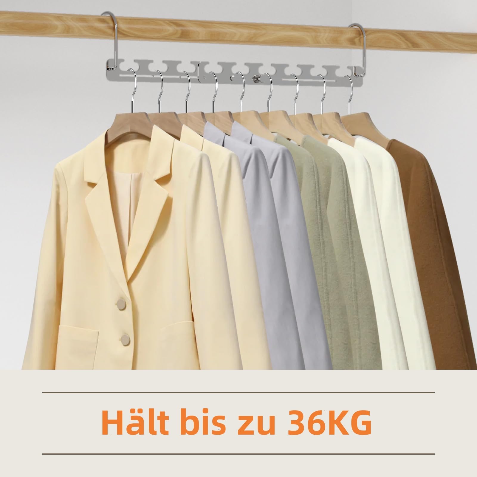 Sindax Telescópica Perchas Ahorra Espacio para Ropa, De 6 a 9 Hoyos Inoxidable Metálicas Mágico Percha Ropa Organizador Multiple de Percha Plegable-8 Piezas