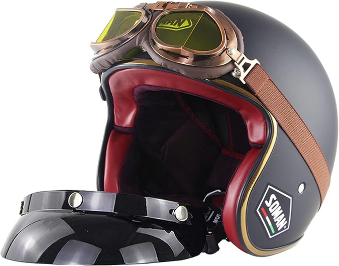 KILCVEM Motorbike Helmets Adult Open Face Jet Helmet with Sun Visor and