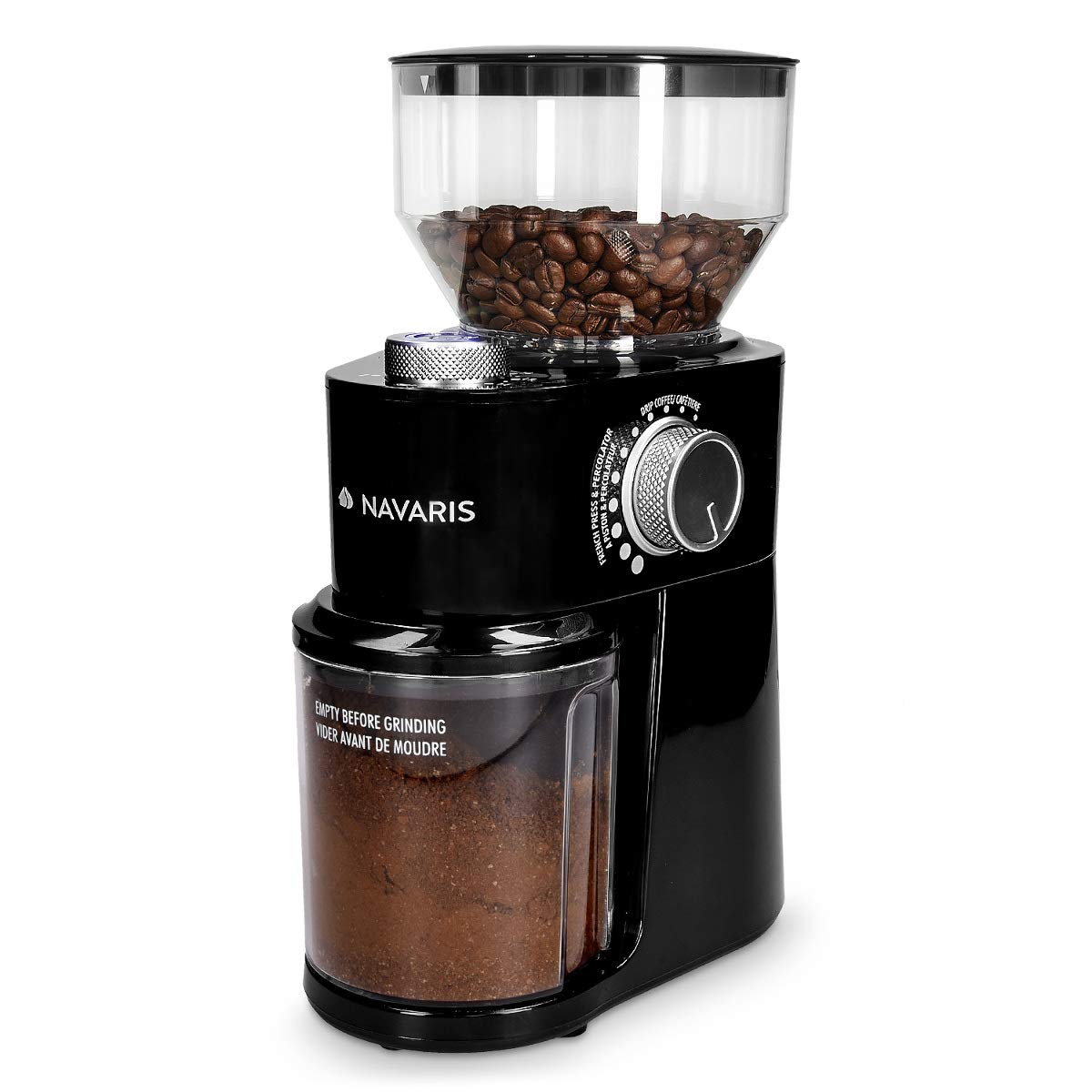 Navaris Moulin à café électrique - Broyeur de café avec meule plate pour 2 à 14 tasses - Grinder avec différentes épaisseurs de mouture