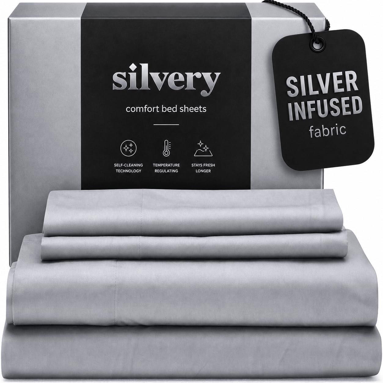 Silvery Silver Infused Bed Sheets Set