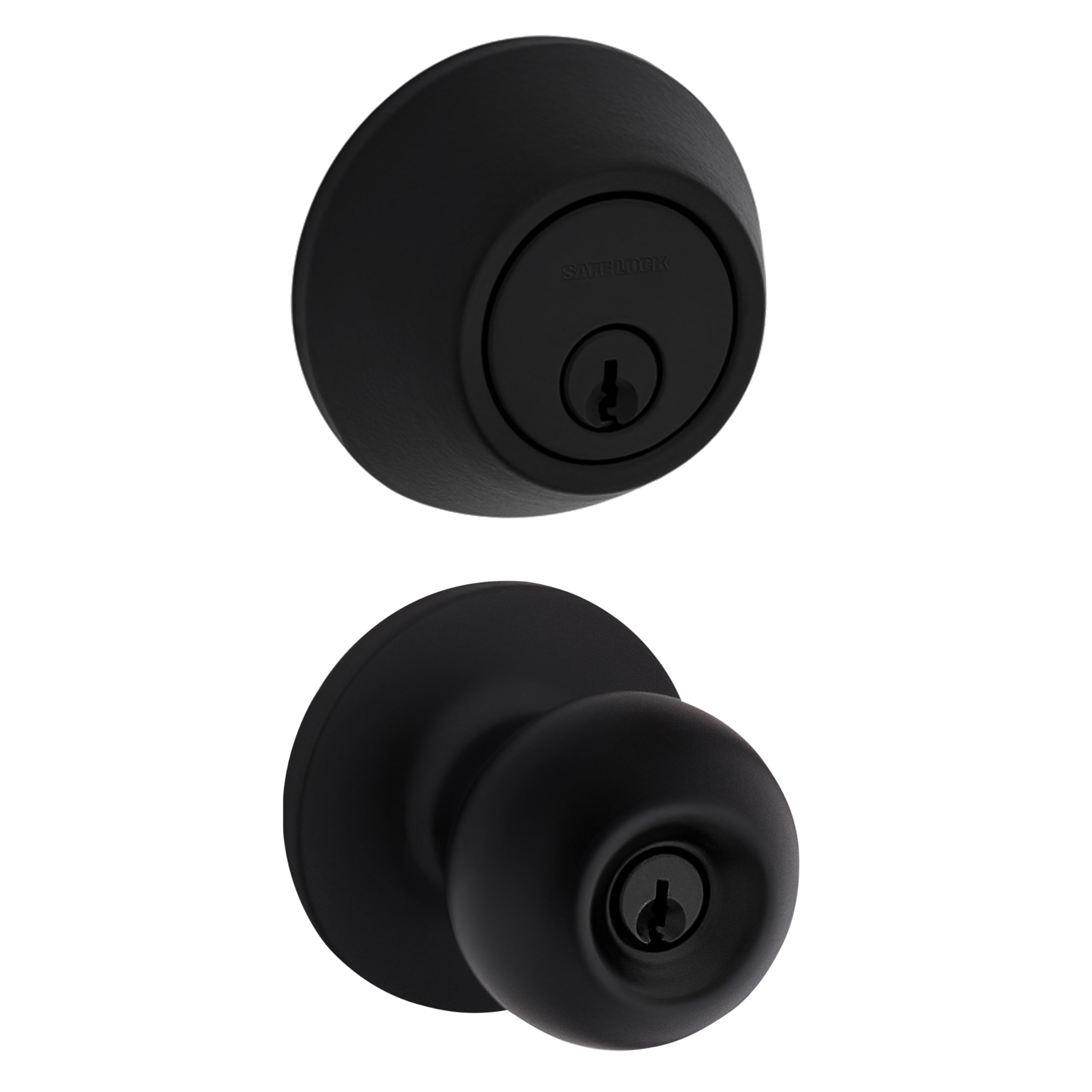 Safe Lock - Regina Knob, Keyed Entry Knob and Single Cylinder Deadbolt Combo Pack, Matte Black Finish