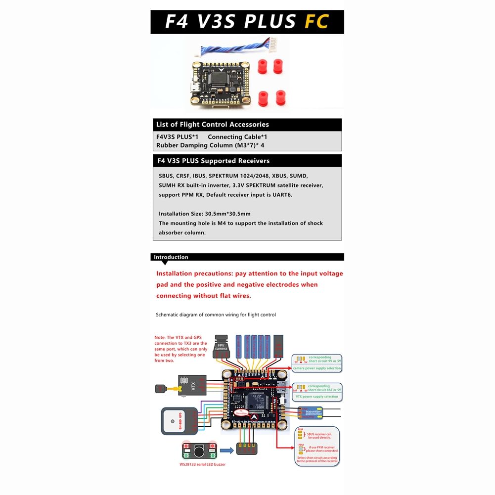 F4 V3S Plus FC&ESC FPV Stack F4 V3 PLUS Control de vuelo 45 A 4 en 1 ESC 30 x 30 para RC FPV Drone Ala Multicóptero