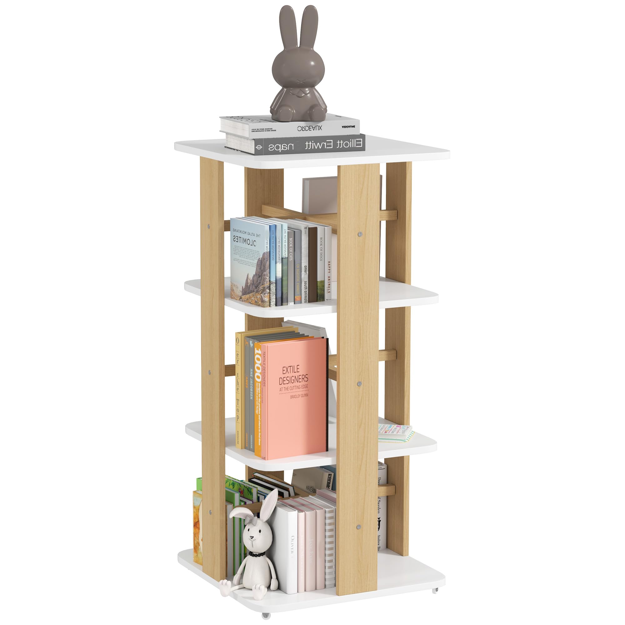 AIYAPLAY Librería Infantil Estantería para Libros Infantil con Ruedas Estantería Infantil con 3 Estantes para Guarderías Habitación Infantil Blanco y Natural