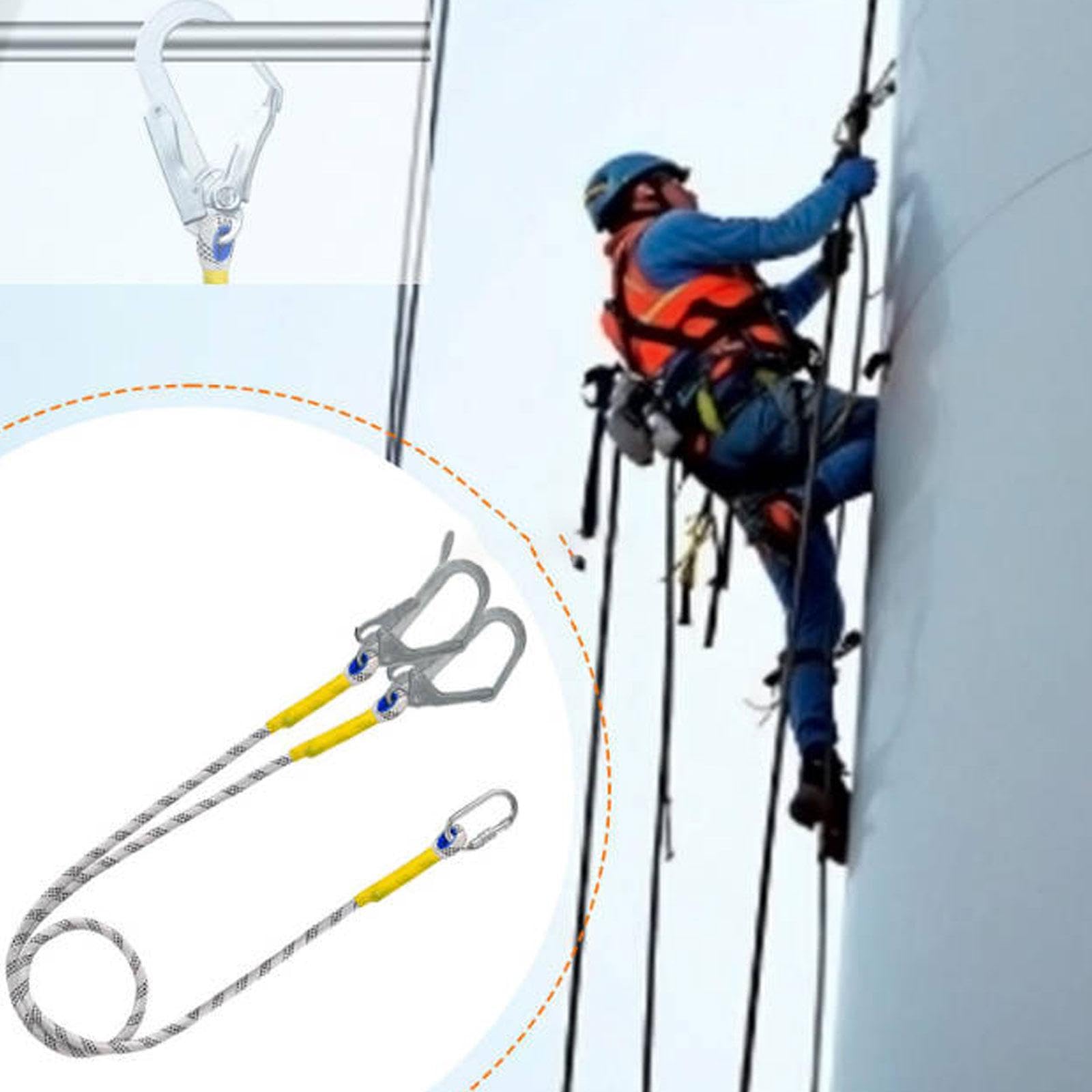 Milageto Arnés de seguridad con cordón y conector de gancho, resistente, para trabajo, de protección para espeleología y escalada, 300cm