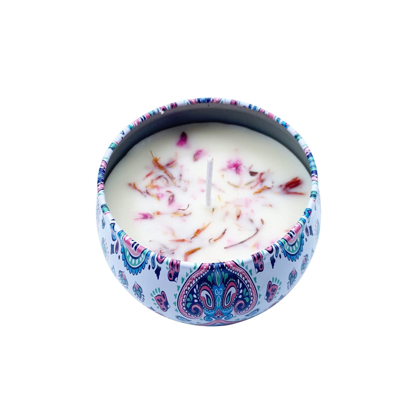 Candela Profumata, Candela Profumata Alla Cera Vegetale con Scatola di Ferro e Fiori Secchi, Deodorante Aromatico a Lunga Durata per Camera da Letto, Bagno, Ufficio, Donne, Regalo di San